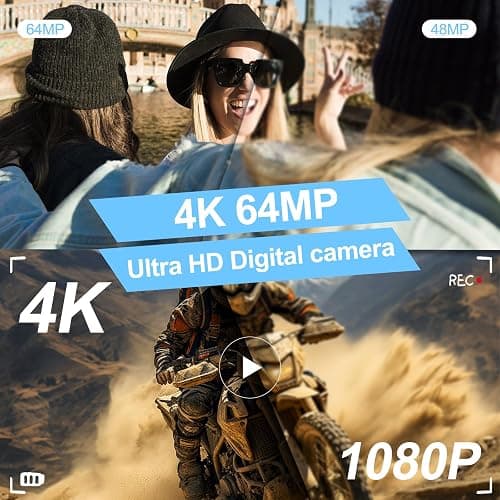 4K Digital Camera for Photography and Video, 2025 Latest 64MP Vlogging Camera for YouTube with 32G TF Card 180°Flip Screen Compact Travel Camera 16X Zoom, Anti-Shake,Suitable for Beginners, White thumbnail 3