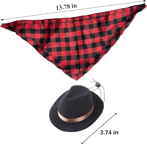 Cute Rabbit Cowboys Hat and Scarf Set, Funny Rabbits Pet Cowboy's Hat Scarf Outfits, Rabbits Dog Cat Pets Halloween Costume Hats Clothes Bunny Stuff Gifts Bunny Accessories (Black-Red Suit) thumbnail 2