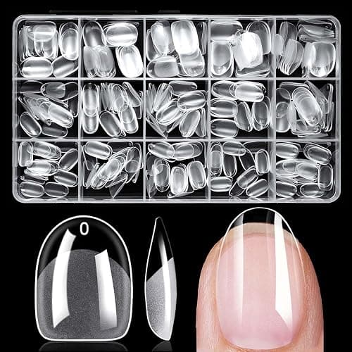 300pc Extra Short Oval Nail Tips Clear Fake Nails Tip Soft Gel Nail Tips | Clear Press on Nails Short Round Almond Acrylic Nails Tip Full Cover False Nail XS Artificial Fingernail for Nail Extensions - Image 1