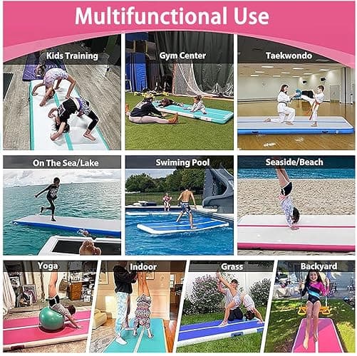 DOBESTS Inflatable Air Gymnastics Mat Tumbling Mat Tumble Track Gymnastics Training for Kids Home 6.6 feet 10 feet 13feet 16feet 20feet 4/8inch Thick for Cheerleading Dance Yoga Cheer Water With Pump thumbnail 6