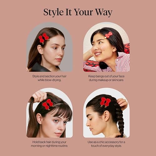 Hello Kitty x Kitsch Creaseless Hair Clips for Women - No Crease, No Bend Hair Clips for Styling, Bangs, Makeup Application, Face Wash | Durable Plastic - Red Bow Design | Ideal Gifts for Women, 2pc thumbnail 7