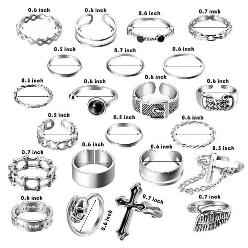 PANTIDE Vintage Punk Rings Set Gothic Knuckle Midi Rings Adjustable Alloy Chain Belt Cross Stackable Finger Half Open Rings Fashion Joint Jewelry for Women Men (Silver) 22Pcs thumbnail 2