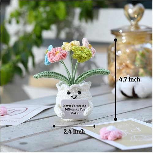 YOOJEE Forget-Me-Not Crochet Flower Potted Plant Gift | Difference You Make Gift, PET Display Box, Teacher Appreciation, Coworker, Employee, Thank You Gift, Handmade Desk Decor thumbnail 4
