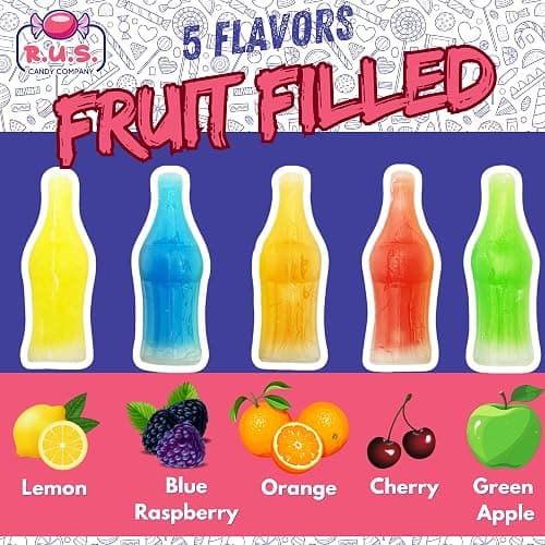 Old-Fashioned Wax Bottle Candy – 1/2 Lbs Bulk Pack – 5 Fruity Flavors (Lemon, Blue Raspberry, Orange, Cherry, Green Apple) – Retro Candy Drinks for Parties, Kids, and Nostalgic 90's Buffet (Half Pound) thumbnail 4