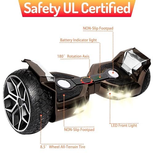 EMAXUSA, 8.5” All Terrain Hover Board, Off Road Self Balancing Scooter with Bluetooth and LED Lights, UL2272 Safety Certified (Black) thumbnail 2