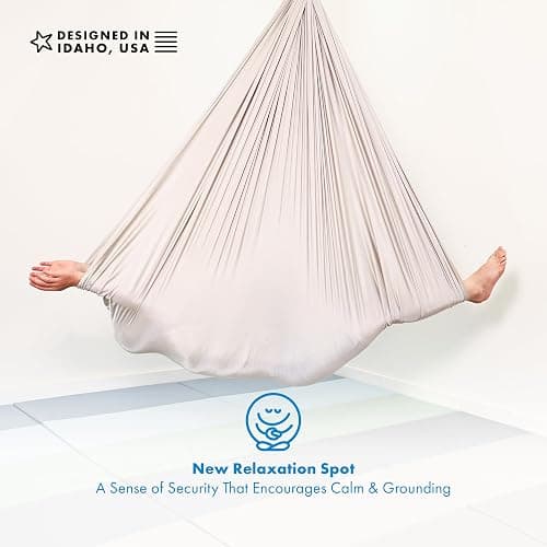 Harkla Sensory Swing for Kids & Adults - Holds 300lbs, Indoor Outdoor Sensory Swing for Hug Like Calming Effect - Double Layered Soft Fabric and Heavy Duty Hardware (Grey, 110" Swing) thumbnail 8