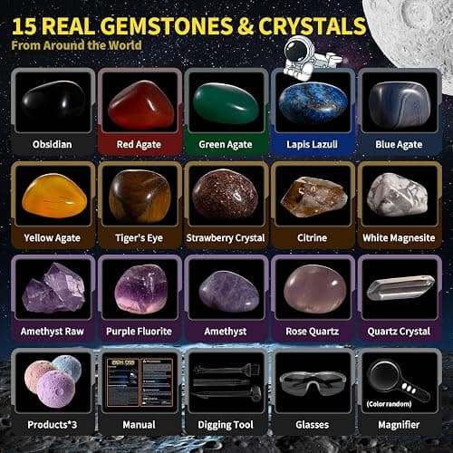 GobiDex Gemstones Dig Kit, Solar System Science Kit for Kids, Excavate 15 Real Gems, STEM Educational Space Toys Planet Collection Kit, Archaeology Geology Science Projects Gift for Boys&Girls Age 6+ thumbnail 3