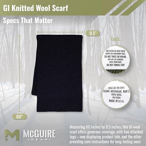 M MCGUIRE GEAR Genuine US Army Military GI 100% Wool Warm Winter Scarf, Made in USA thumbnail 3