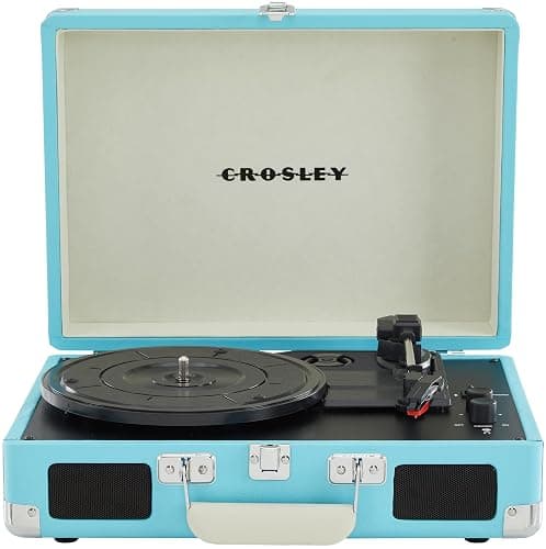 Crosley CR8005F-TU Cruiser Plus Vintage 3-Speed Bluetooth in/Out Suitcase Vinyl Record Player Turntable, Turquoise/White - Image 1
