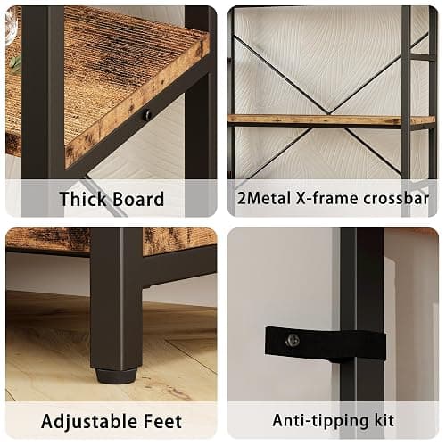 IRONCK Industrial Bookcases and Bookshelves, Book Shelf, Vintage Brown | 5 Tiers Corner Bookcase with Curved Panels, L Shaped Bookshelf with Metal Frame for Open Storage for Living Room, Home Office thumbnail 7