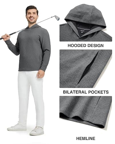 M MAELREG Hoodies for Men Texture Solid Color Sweatshirts Athletic Golf Midlayer Mens Hoodies Pullover Shirt with Pocket thumbnail 3