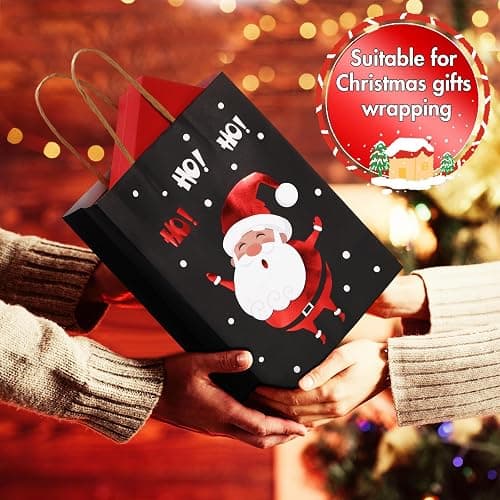 Containlol 24 Pcs Christmas Paper Gift Bags with Handles Foil Xmas Kraft Paper Favor Bags Christmas Treat Bags Black Gold Glitter Candy Goodie Bags for Holiday Party Favors Decor Supplies thumbnail 6