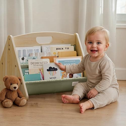 ZICOTO Decorative Wooden Bookshelf with Handle for Kids Rooms - Keeps Books Neatly Organized & Within Reach for Toddlers - Easy Install Montessori Book Shelf for Baby's Bedroom or Playroom Decor - Image 1