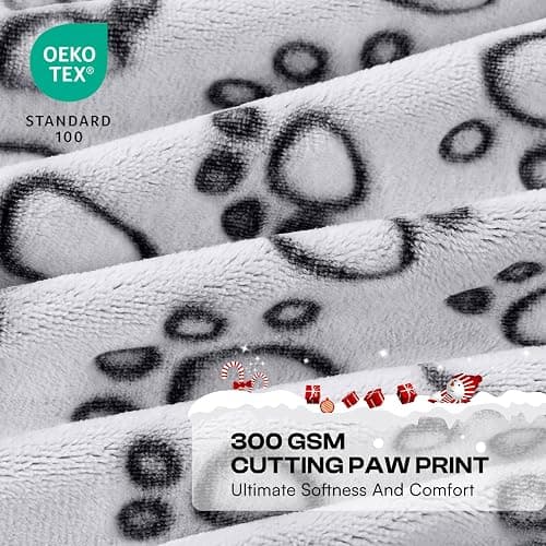 Luciphia Fluffy Paw Print Dog Blanket Large/Medium/Small, Soft Fleece Throw | 300GSM cozy blanket for crate, couch, car, bed. A puppy & cat essential and dog gift for pet parents,Grey,41"x31" thumbnail 2