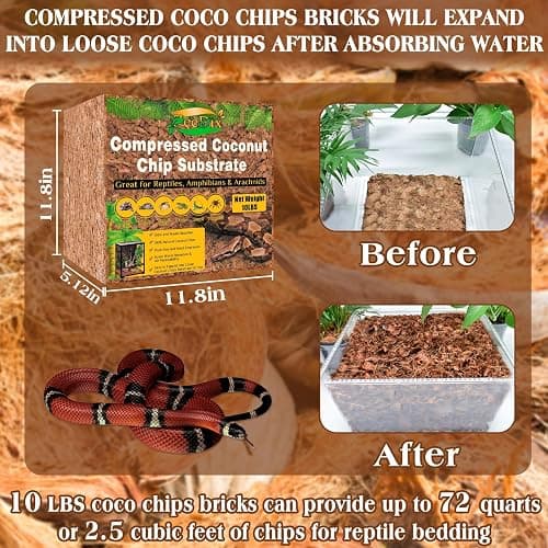 ZeeDix 10LBS Coconut Husk Chip Substrate for Reptiles, 72QT Compressed Organic Coco Coir Chips for Snake Habitat, Reptile Bedding for Ball Python, Tortoises, Geckos, Lizards Terrarium Tanks thumbnail 2