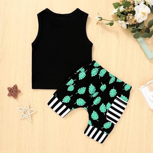 YOUNGER TREE Toddler Baby boy summer clothes Beaches Love Me Sleeveless Vest Tops+Shorts Kid Casual outfits - 6-12 Months - Green thumbnail 3