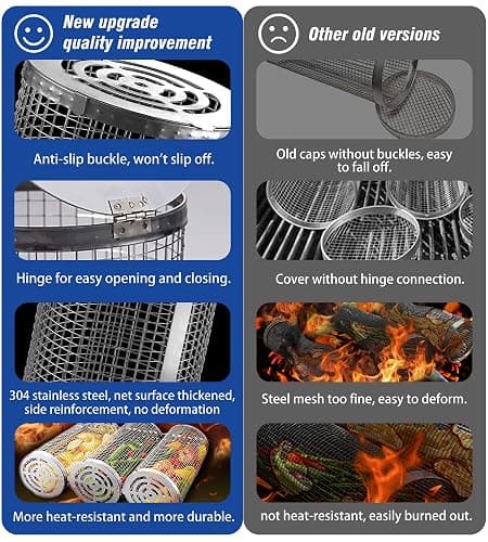 Rolling Grilling Baskets for Outdoor Grill Bbq Net Tube Stainless Steel Large Round Mesh Rotation Barbecue Cylinder Cage Cooking Accessories for Veggies Vegetable Fish Meat Food Camping, Gift for Men thumbnail 3