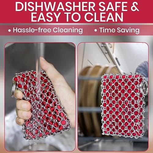 Cast Iron Scrubber Chainmail - 316L Cast Iron Cleaner Scrubber and Bamboo Cloth Set - Chain Mail Scrubber - Stainless Steel Chainmail Scrubber for Skillet, Pan, Dutch Oven - Essential Accessory thumbnail 6