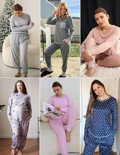 Ekouaer 2 Pack Womens Pajama Sets Long Sleeve Lounge Sets Soft Pj Sleepwear Loungewear thumbnail 6