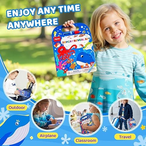 JoyCat Ocean Water Coloring Book for Toddler Kids, 13 Pages, No-Mess | Reusable color-reveal scenes for repeat play, Water pen with holder, Carry handle and closure band for travel, Gift for kids thumbnail 9