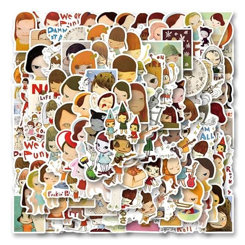130pcs Yoshitomo Nara Stickers Pack,Aesthetic Vinyl Waterproof Decals for Water Bottle,Laptop,Phone,Skateboard,Scrapbooking,Bumper Decor for Fans for Party Supply Decor - Image 1