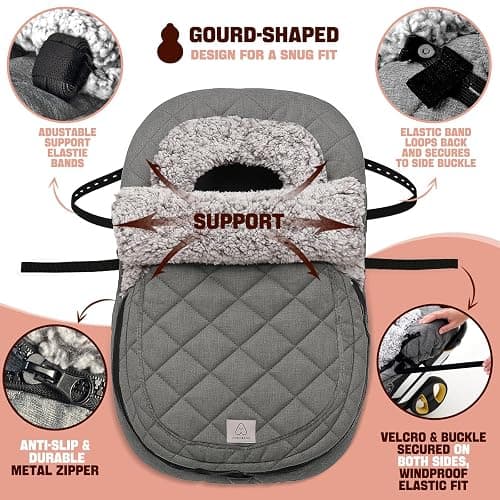 ACRABROS Car Seat Cover Baby: Winter Infant Carseat Canopy for Boy Girl Newborn, Zipper Peeping Window, Warm Cozy Cold Weather Waterproof Fitted, Heather Grey thumbnail 3