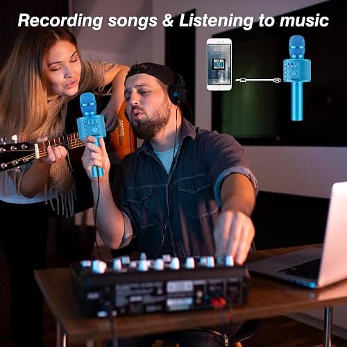 BONAOK Wireless Bluetooth Karaoke Microphone,3-in-1 Portable Handheld Karaoke Mic Speaker Machine Birthday Home Party for PC or All Smartphone (Q37 Blue) thumbnail 4