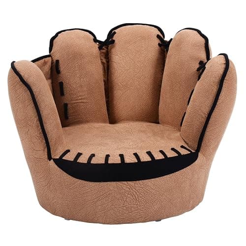 Costzon Kids Couch with Solid Wood Frame & Baseball Glove Design, Children Armchair for Play Room, Nursery, Kindergarten, Kids Room, Gift for Boys & Girls (Brown) - Image 1