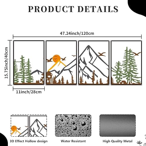 DICYWUDI Colorful Metal 47.24 x 15.7 inch Mountain Wall Decor – Minimalist Wall Art for or Indoor Kitchen Bathroom Bedroom Living Room Dining Room thumbnail 2