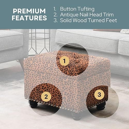 Convenience Concepts Designs4Comfort 5th Avenue Upholstered Storage Ottoman 24" - Contemporary Foot Stool and Seat with Hinged Lid for Living Room, Dining Room, Office, Forest Leopard Print Fabric thumbnail 7