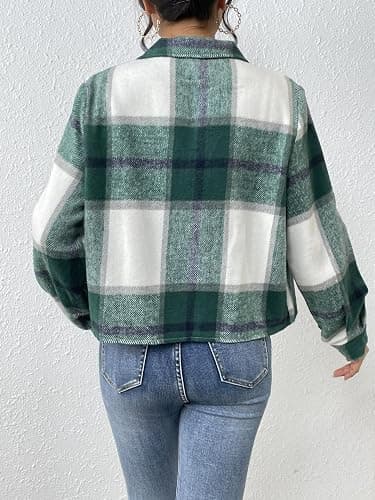 Zeagoo Flannels for Women Cropped Shacket Jacket Fashion Plaid Button Down Shirt 2026 Fall Coat Tops thumbnail 5