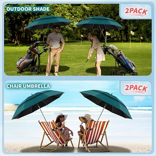 NBtoUS 2 Pack 48.6" Double Canopy Beach Umbrella with Clamp, UPF50+ Beach Chair Umbrella with clip, 360°Adjustable Portable Outdoor Wheelchair, Patio, Golf Carts,Camping(Blackish Green, Not Include Chair) thumbnail 6