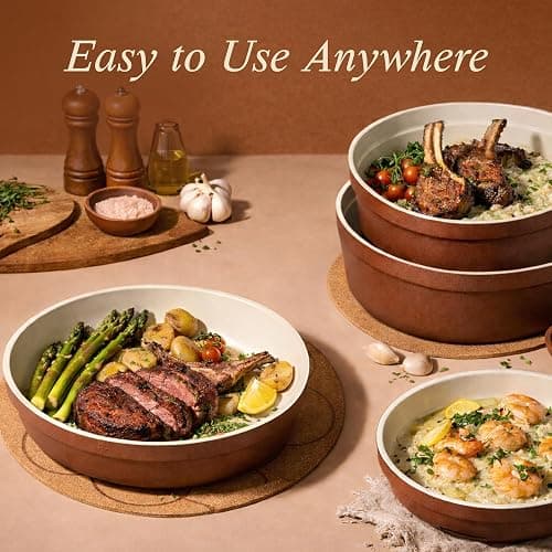 CAROTE 22Pcs Ceramic Cookware Set, Pots and Pans Set Non Stick Removable Handles, Non Toxic Cookware Oven/Dishwasher Safe, Induction Cookware, Gift Set, NonStick Cookware Set with Kitchen Essentials thumbnail 3