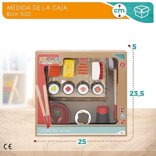 WOOMAX Sushi Cibo in legno, Giocattoli alimentari, vassoio per pasti per bambini, 14 pezzi, +2 anni, 49336 thumbnail 6