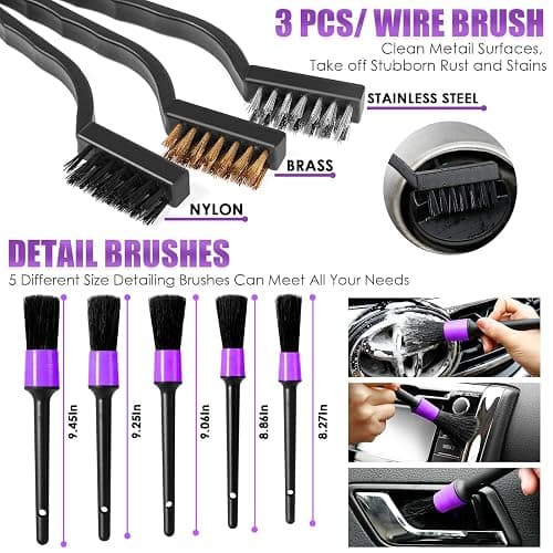 Viewsun 17PCS Car Cleaning Kit, Purple Car Interior Detailing Kit with High Power Handheld Vacuum, Detailing Brush Set, Windshield Cleaner, Cleaning Gel, Complete Auto Accessories for Women Gift thumbnail 5