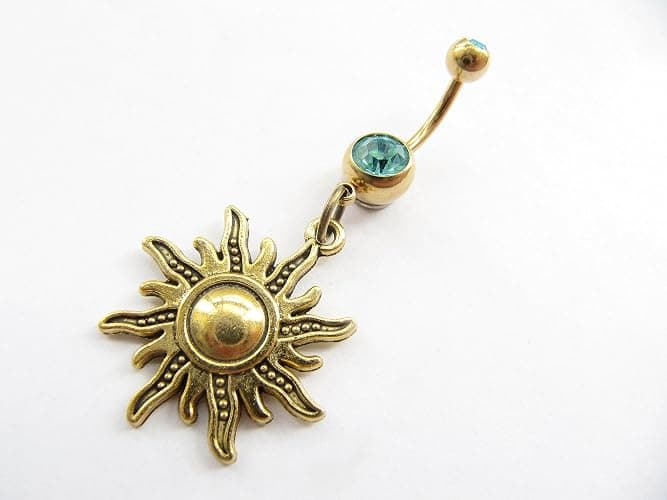 Moon and Sun Belly Button Ring, Navel Ring, Belly Button Jewelry, Body Jewelry, Celestial Belly Ring thumbnail 4