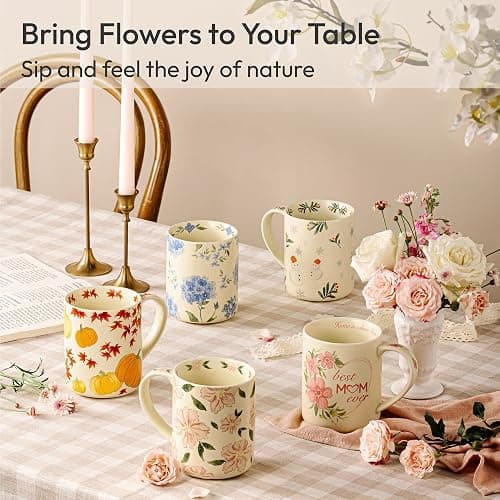 LINVIA 18 oz Large Ceramic Coffee Mug, Porcelain Tea Cup with Big Handle | Garden Floral Teacup, Microwave Dishwasher Safe (Winter, Christmas Tree and Snowman) thumbnail 6