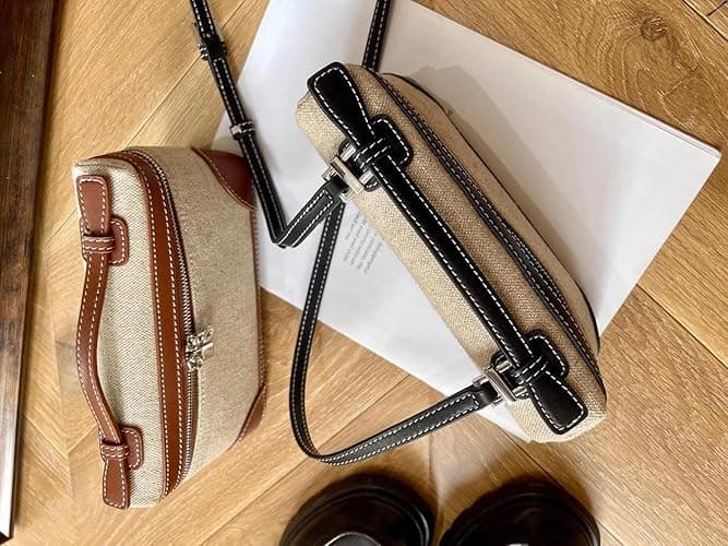 Rejolly Crossbody Bag for Women Small Top-Handle Pouch Purse Designer Shoulder Handbag Quiet Luxury Leather Trendy Purse - Canvas Brown thumbnail 6