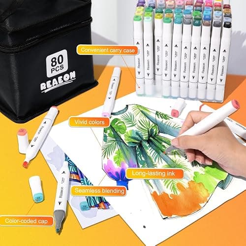 Reaeon Alcohol Art Markers, 80 Colors Fine & Chisel Dual Tip Marker Set, Permanent Art Markers for Adults Sketching Painting Drawing and Coloring(White Barrel) thumbnail 4