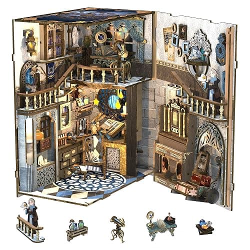 CUTEBEE Book Nook Kit - DIY Miniature House Kit for Adults and Teens, Dollhouse Booknook Tiny House Model Build Bookshelf Decor, Gifts for Family, Friends thumbnail 8
