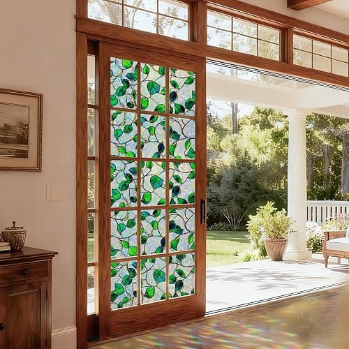 SOMWISE Window Privacy Film Stained Glass Decorative Static Cling Window Tint Sticker for Home Room Bathroom Glass Door Car Decor Rainbow Vinyl Renter Friendly one Way,17.5 * 78.5,Blue&Green Vine thumbnail 2