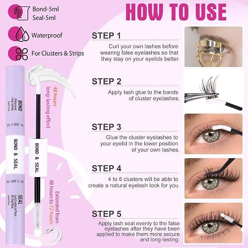 Natural Lash Clusters Kit Wispy Eyelash Clusters Kit with Bottom Eyelashes C Curly Lash Extension Kit with Invisible Band DIY Individual Lashes Kit with Lash Bond and Seal 132Pcs thumbnail 6