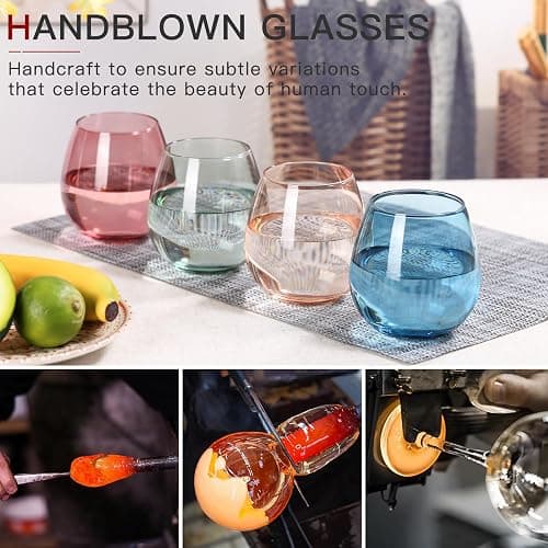 Colored Stemless Wine Glasses Set of 6-15 oz -【Hand-Blown】 Colored Drinking Glasses, European Design Crystal Glass For Red & White Wine, Unique Gifts for Wedding, Birthday(Multicolor) thumbnail 4