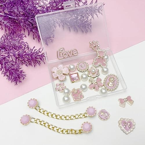Bling Shoe Charms for Women, Sparkle Rhinestones Shoe Decoration Charms, Girly Shoe Chains for Clog Sandals, DIY Shoe Accessories for Party Favor - Light Pink thumbnail 6