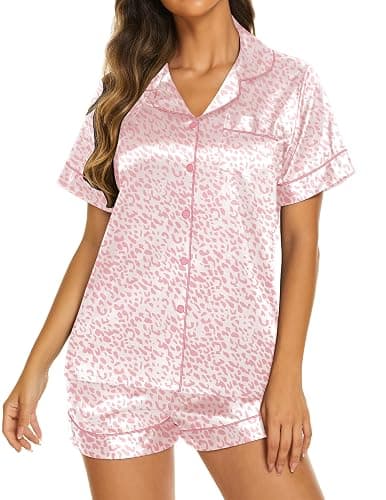 Ekouaer Silk Pajamas for Women Short Sleeve Sleepwear Soft Button Down Loungewear 2 Piece Satin Pjs Shorts Set thumbnail 4