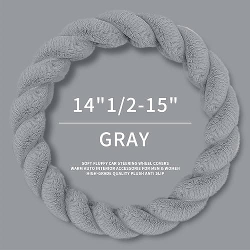 HighnessHwoo Luxury Fluffy Winter Car Steering Wheel Cover for Women Soft Warm Plush Cute Auto Accessories for Vehicle, Sedan, Universal, Fuzzy, Anti Slip, Gray, Standard Size, 14.75-15.15" thumbnail 3