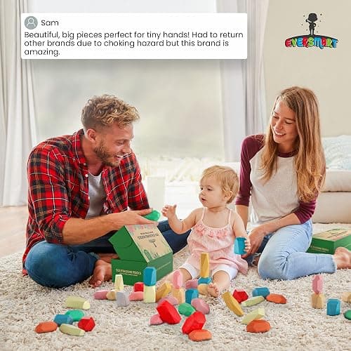 EVERSMART 36 Pcs Wooden Stacking Blocks – Montessori Toys for 1 2 3 4 5 6 Year Old Toddlers and Kids, XL Rocks, No Choking Hazard – Sensory STEM Building Stones, for Girls and Boys thumbnail 8