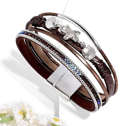 VIBILIA Boho Leather Wrap Bracelets for Women Multi-Layer Bracelets with Strong Clasp Jewelry for Women thumbnail 4