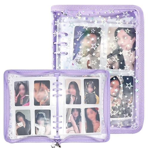 NOCAFI A5 Photocard Binder with 40 Pake 4-Pocket Pages, 6 Ring Photocard Holder Collector Storage Album Collecting Book with 320 Pockets for Organizing Photo,Trading,Game Card Collection (Purple) - Image 1