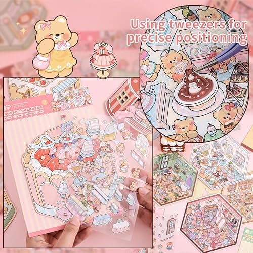 Girls 3D Miniature Scene Stickers, 4 Sets Mini Shop DIY House Stickers for Clothing Store, Coffee Shop, Bakery, Dessert Shop, Cute 3D Cartoon Sticker Scenes for Adult Kids Relief Stress Pass The Time thumbnail 5